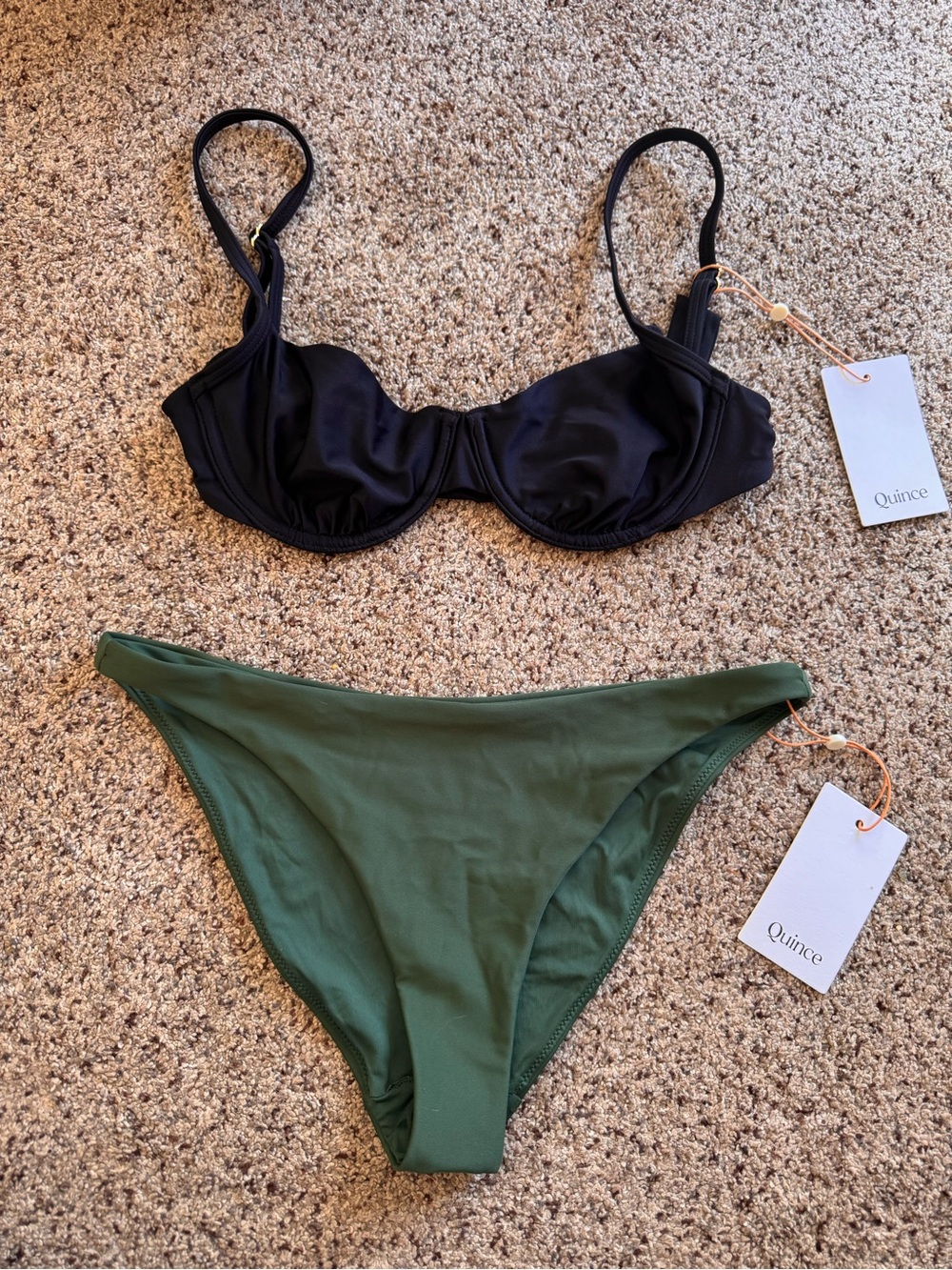 Quince Black Underwire Bikini Top & Palm Green Bottom